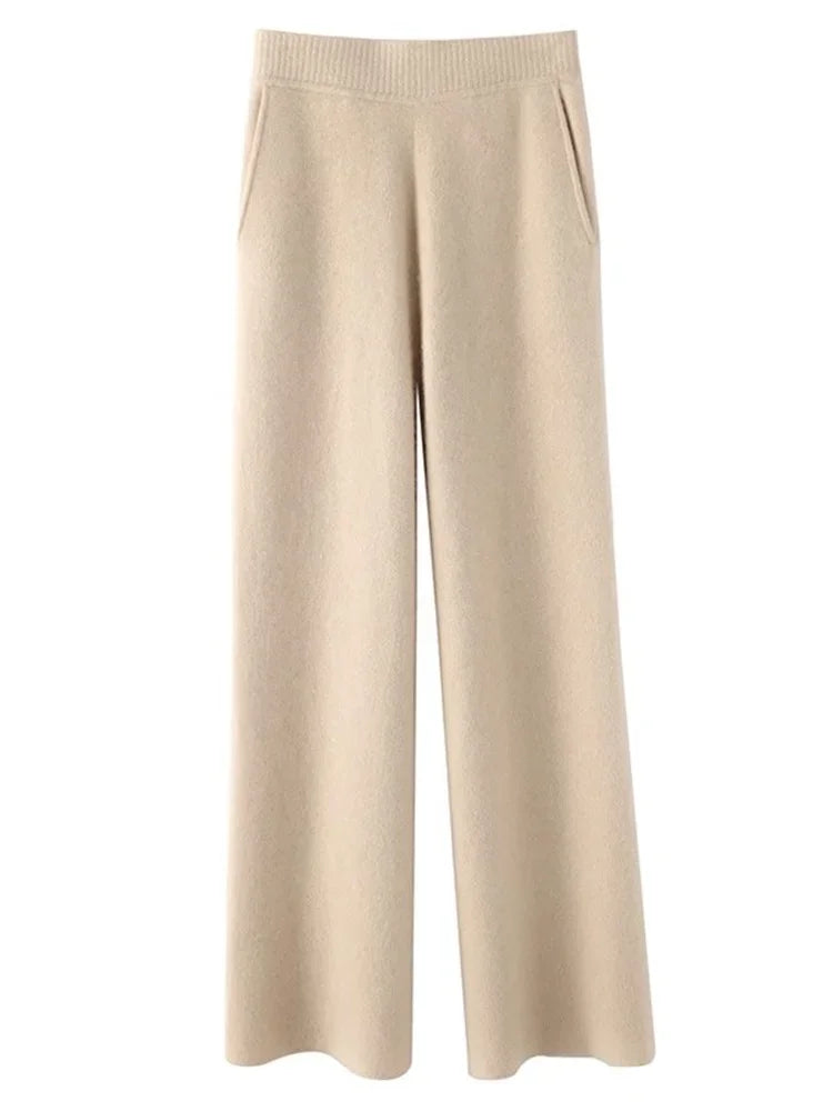 cashmere wool pants women's loungewear pockets elastic waistband lounge pants