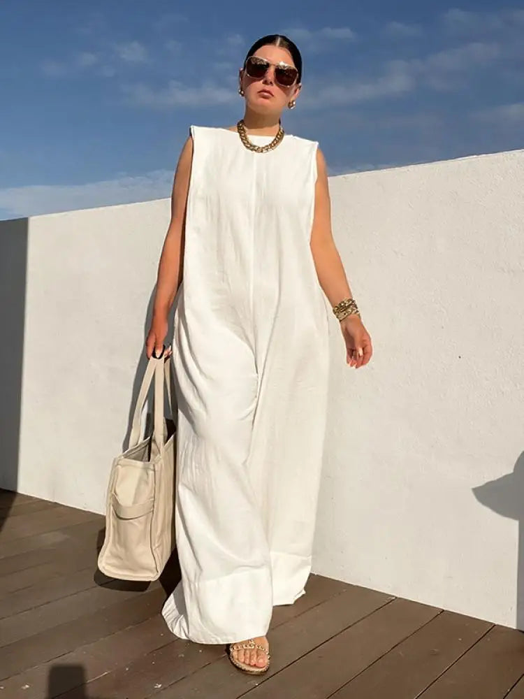 wide leg jumpsuit women's white loose vacation jumpsuit cotton playsuit romper women's summer clothes chic jumpsuit sleeveless