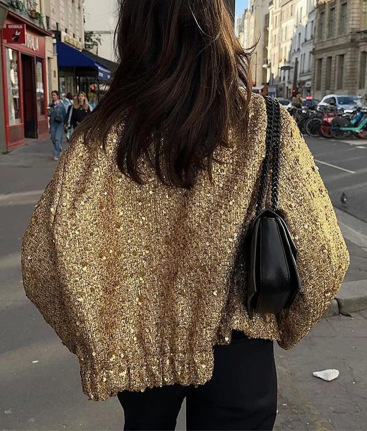 gold sequin women's jacket shiny boxy jackets cute coats for women going out cropped jackets