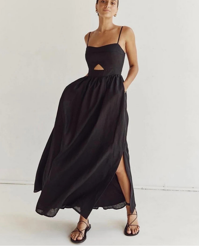 black maxi dress women's summer dresses casual black dress spaghetti strap long dress