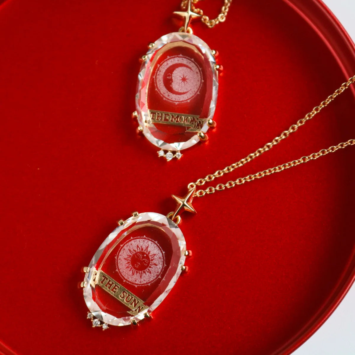 clear crystal women's gold necklaces sun and moon necklace crystal jewelry manifesting gold pendant jewelry