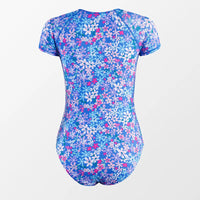 floral print rash guard short sleeved swimsuit women's one-piece swimwear zip up swimsuits