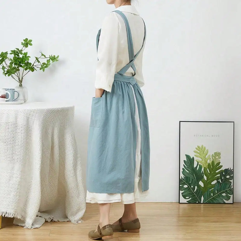 long nordic women's apron feminine cute kitchen aprons with pockets for women