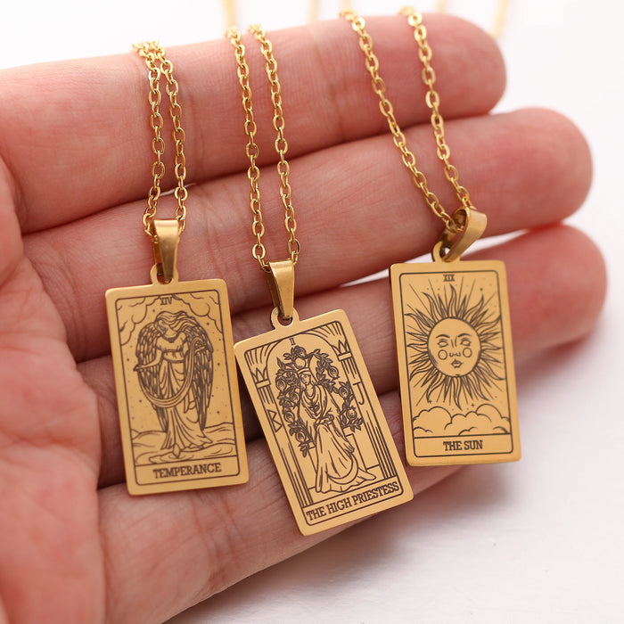 gold tarot card necklace witch jewelry for women tarot deck pendants gold metaphysical necklaces