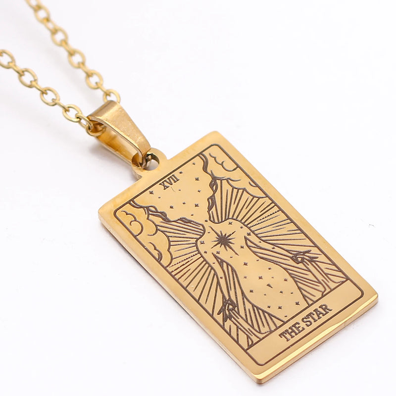 gold tarot card necklace witch jewelry for women tarot deck pendants gold metaphysical necklaces