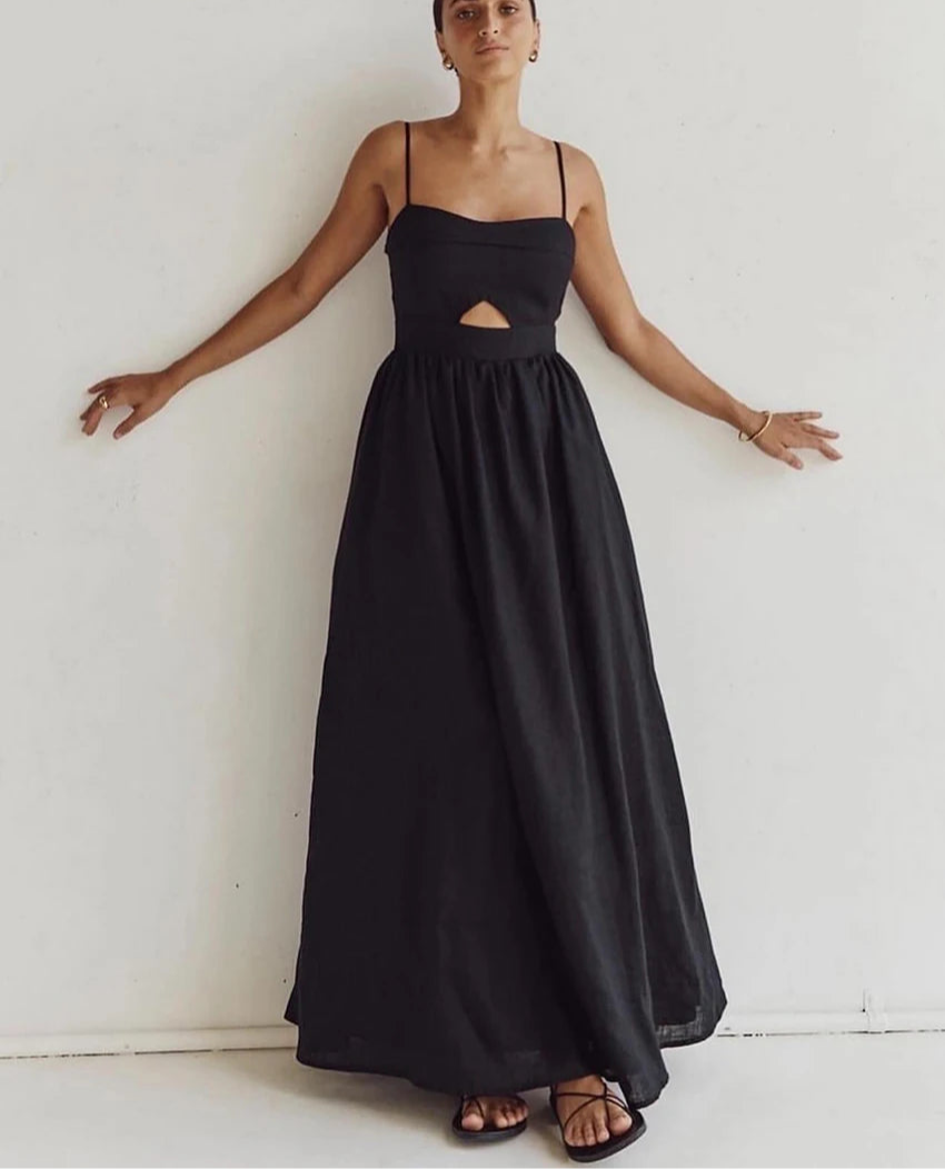 black maxi dress women's summer dresses casual black dress spaghetti strap long dress