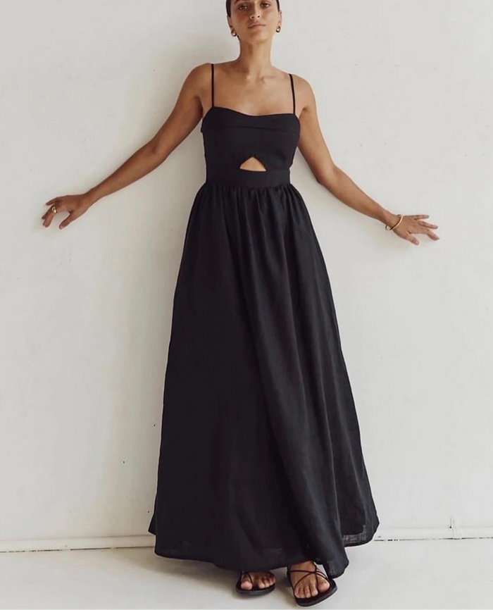black maxi dress women's summer dresses casual black dress spaghetti strap long dress
