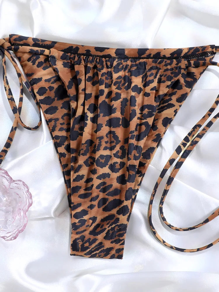 leopard print bikini women's bra top swimsuit sexy leopard string bikini