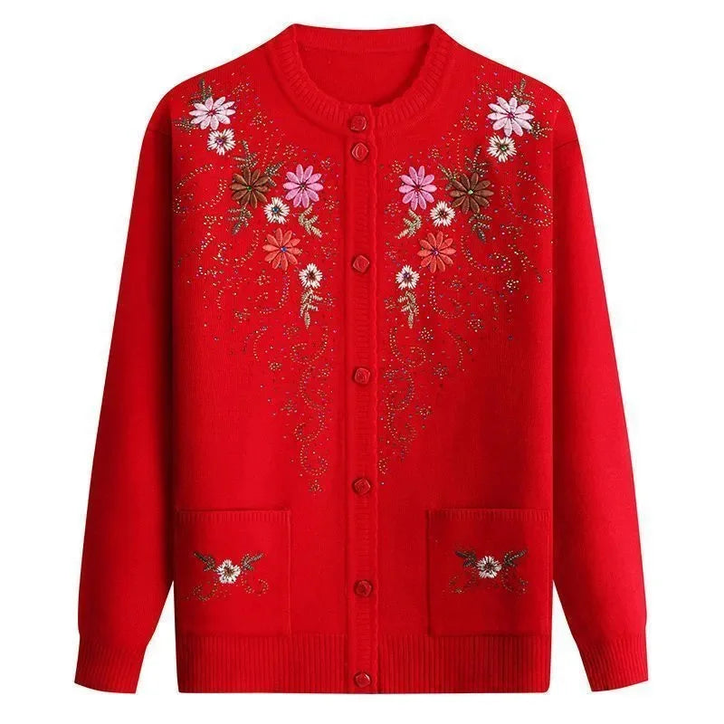 granny sweater grandma cardigan womens embroidered top floral sweaters grandma chic