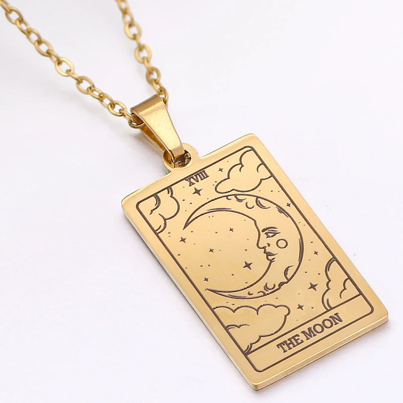 gold tarot card necklace witch jewelry for women tarot deck pendants gold metaphysical necklaces