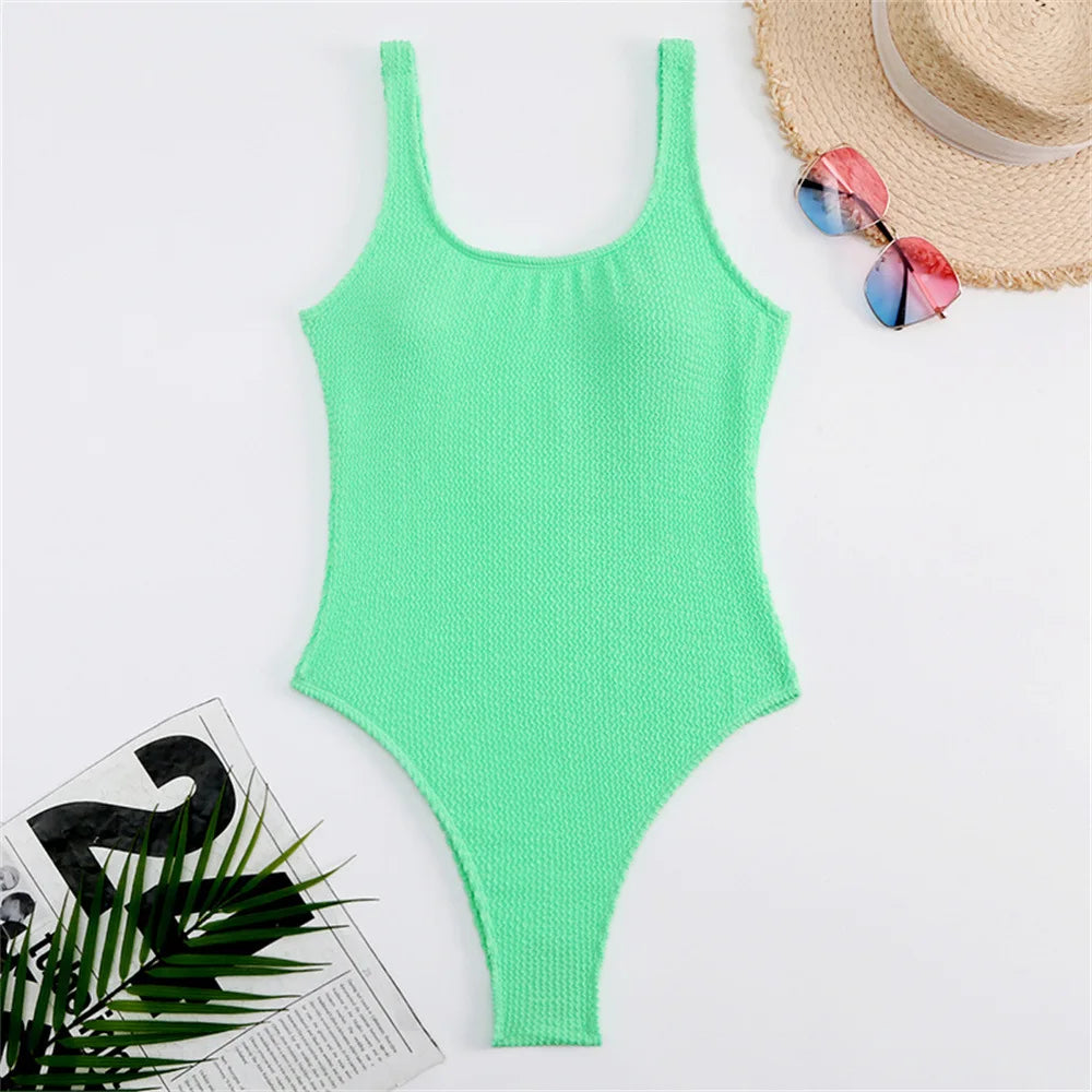 ribbed stretchy one piece swimsuit womens swimwear plain one-piece neon swimsuits