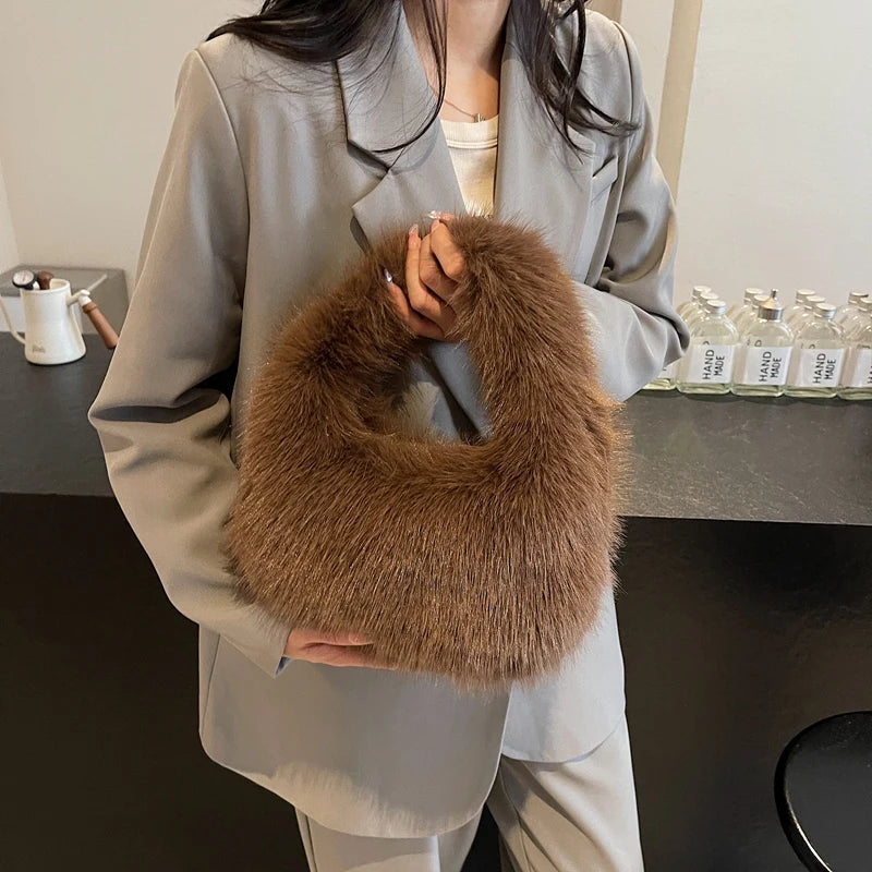 fur handbag plush purse mini tote faux fur bags for women fuzzy bag