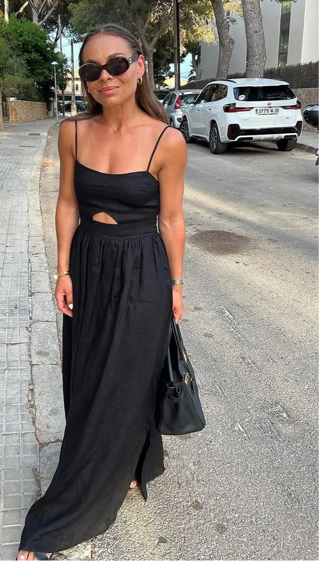 black maxi dress women's summer dresses casual black dress spaghetti strap long dress