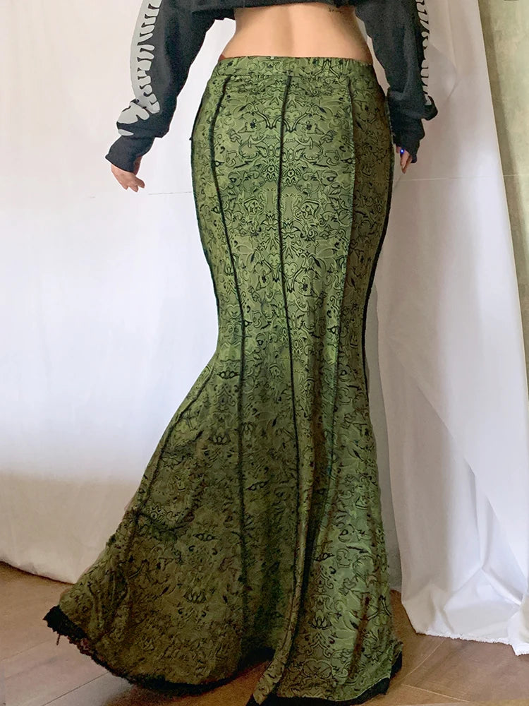 long green victorian trumpet skirt womens mermaid skirts floor length skirt for women fancy skirt