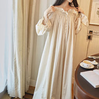 ruffled victorian nightgown floor length cottagecore vintage dress puff sleeves off-shoulder nightgowns 