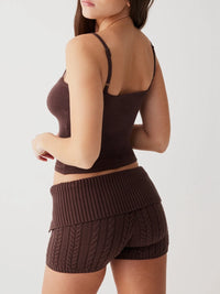 brown cable knit shorts women's loungewear cozy knit pajama shorts