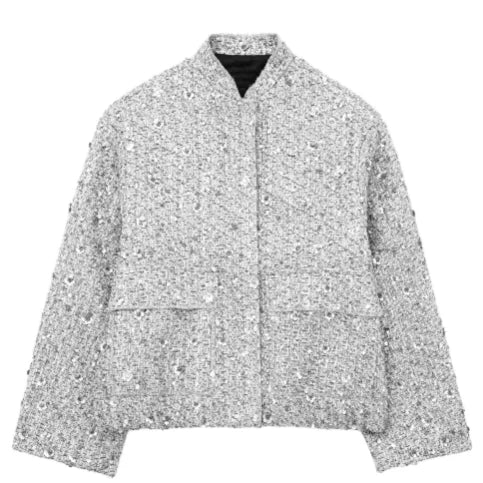 silver sequin women's jacket shiny boxy jackets cute coats for women going out cropped jackets