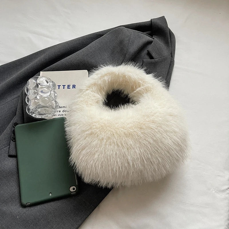 fur handbag plush purse mini tote faux fur bags for women fuzzy bag