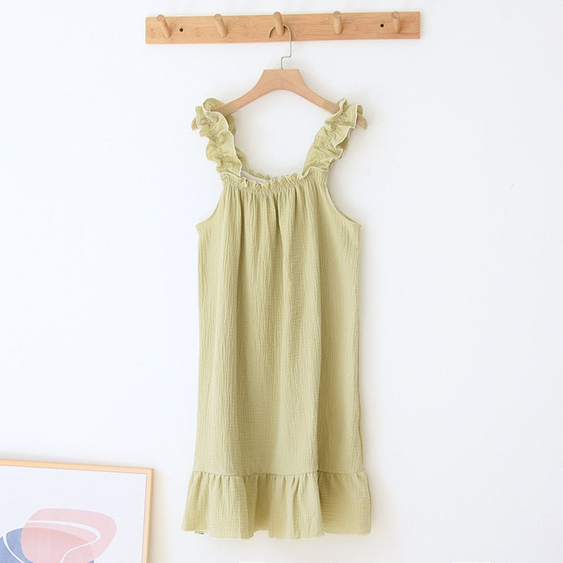 cottagecore nightgown summer cotton crepe women's pajamas simple girly sleepwear