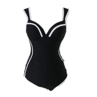 classic black white retro vintage one piece swimsuit women's full-coverage swimwear