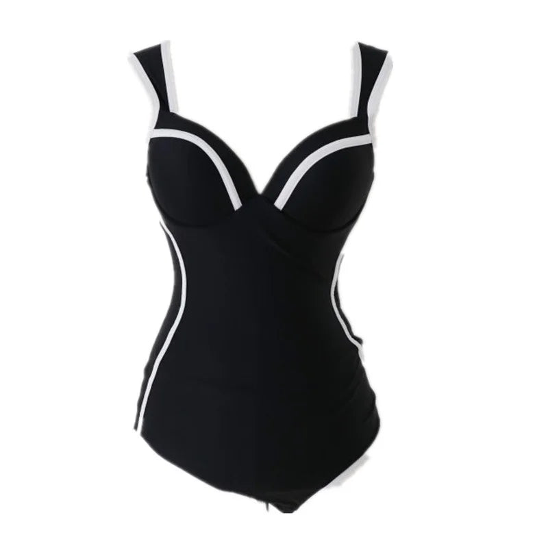 classic black white retro vintage one piece swimsuit women's full-coverage swimwear