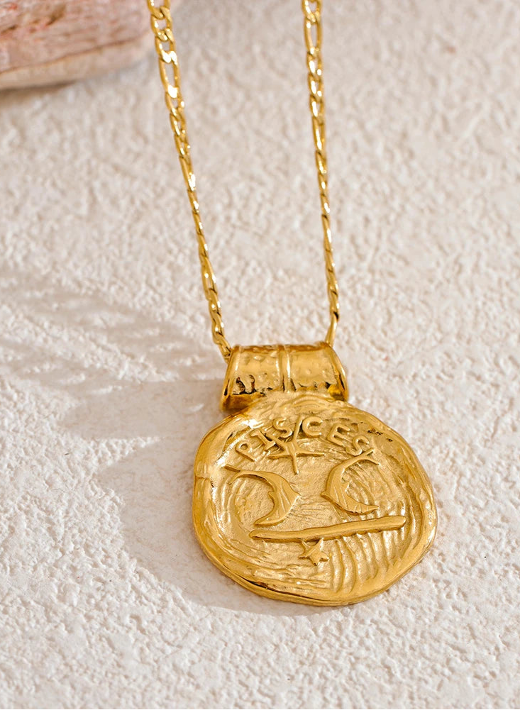 pisces gold necklace round pendant zodiac sign women's gold jewelry star sign pendant necklaces