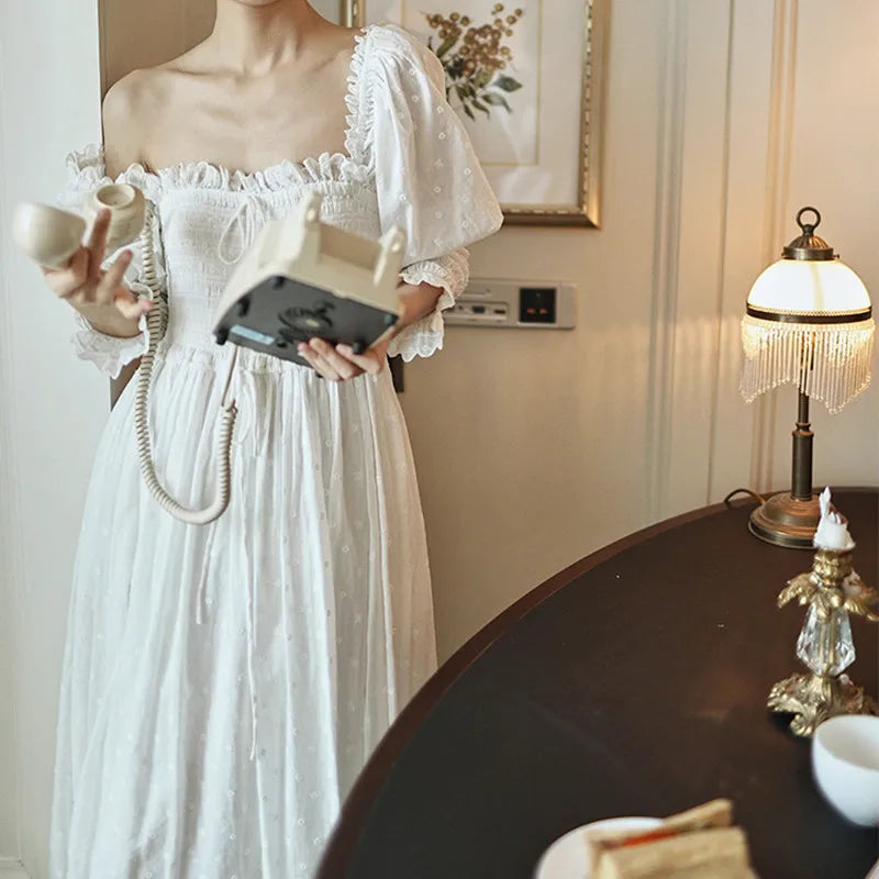 white vintage nightgown for women victorian dresses flowing white cottagecore dress feminine clothing