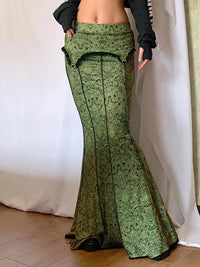 long green victorian trumpet skirt womens mermaid skirts floor length skirt for women fancy skirt