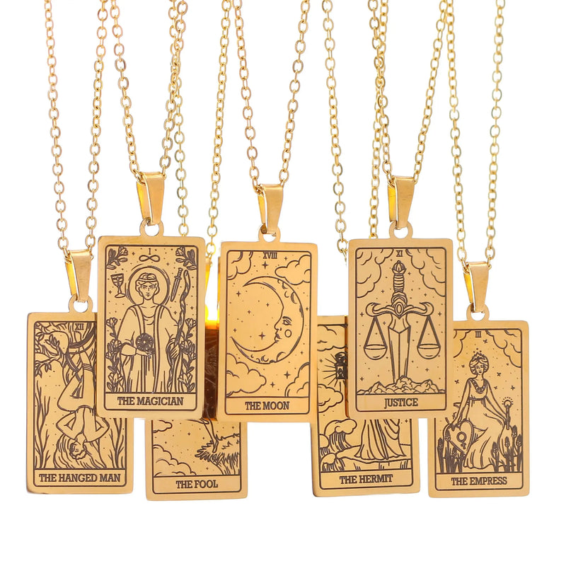 gold tarot card necklace witch jewelry for women tarot deck pendants gold metaphysical necklaces