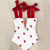 hearts one-piece swimsuit womens wide straps bow tie swimwear full coverage swimsuit