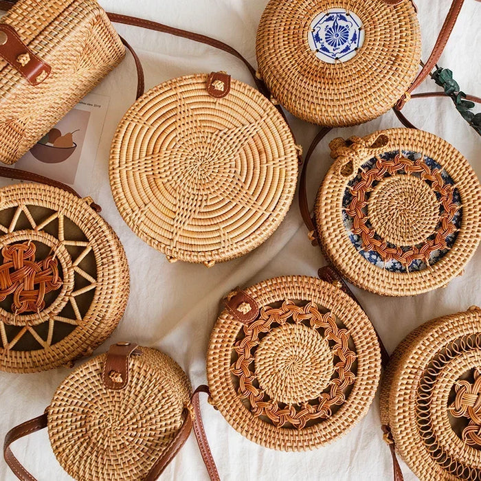 round woven rattan handbags for women summer purses small bags round purse wooden bags vacation purses