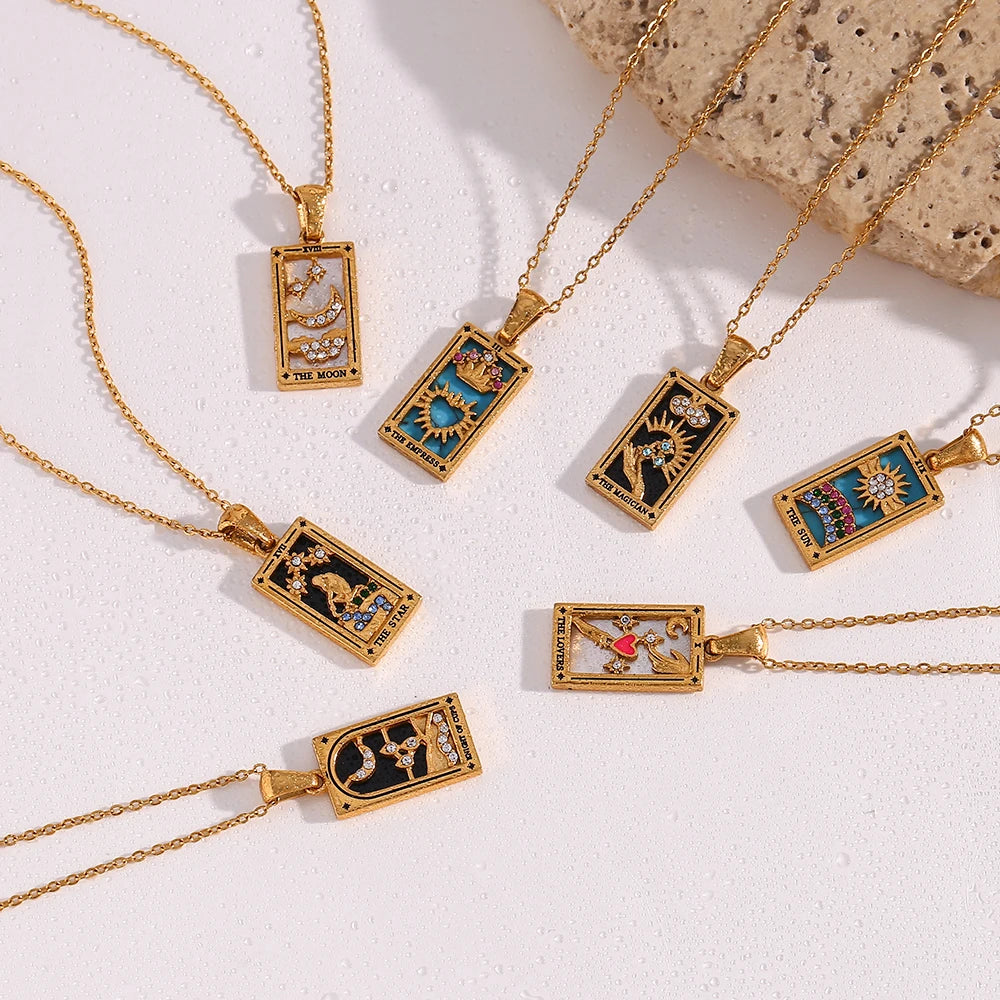 tarot card jewelry tarot pendant necklaces for women gold witch jewelry enamel pendant necklaces