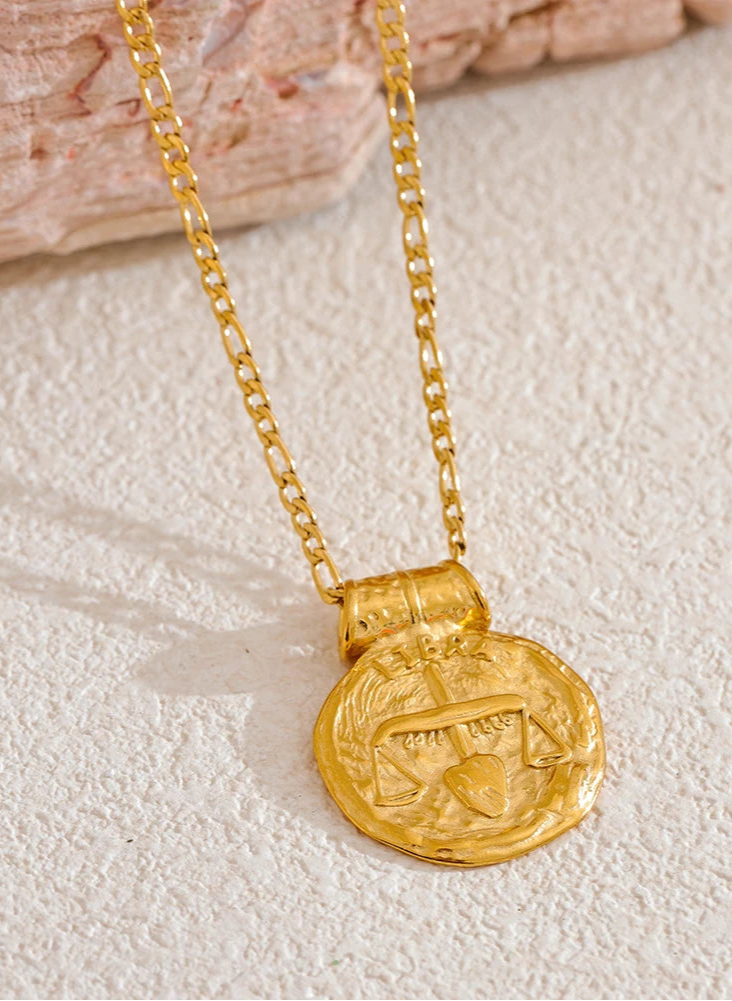 libra gold necklace round pendant zodiac sign women's gold jewelry star sign pendant necklaces