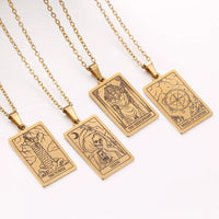 gold tarot card necklace witch jewelry for women tarot deck pendants gold metaphysical necklaces