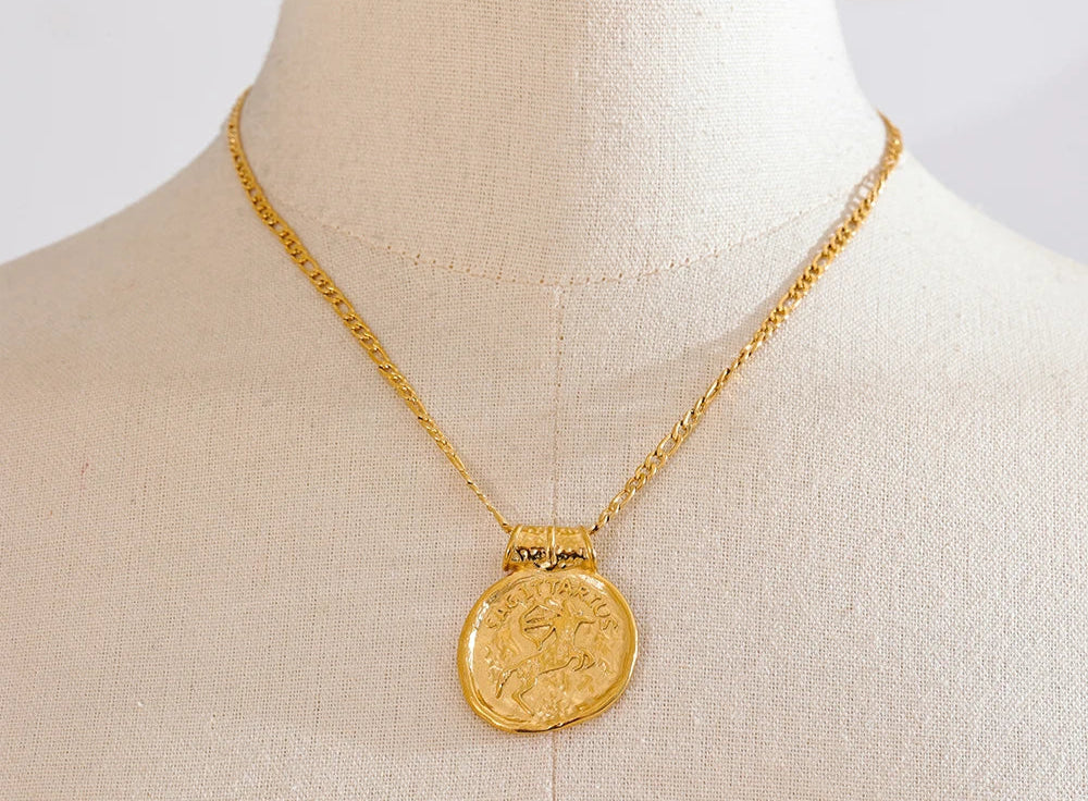 sagittarius gold necklace round pendant zodiac sign women's gold jewelry star sign pendant necklaces