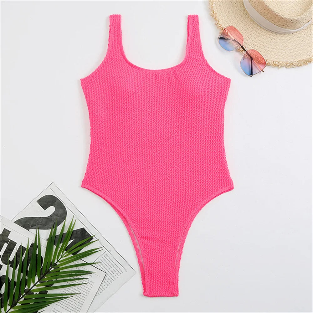 ribbed stretchy one piece swimsuit womens swimwear plain one-piece neon swimsuits