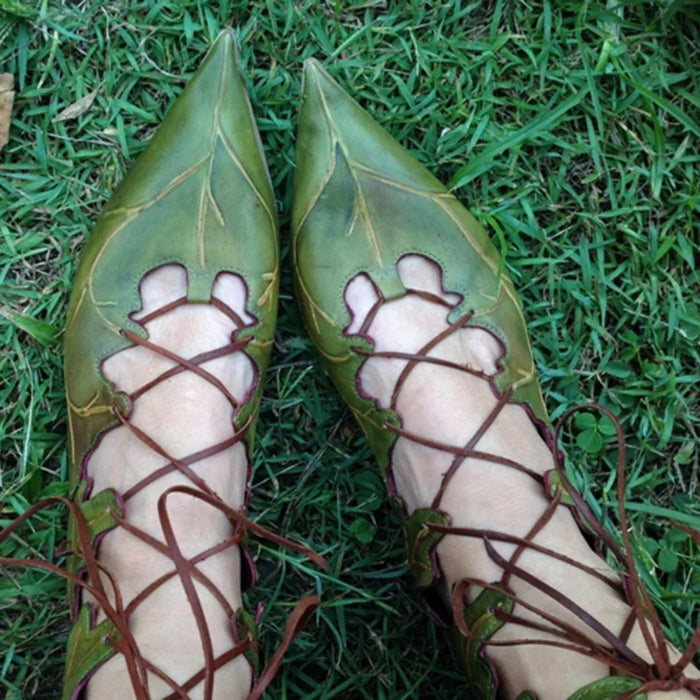 medieval lace up elf shoes witch shoes leaf shoes for women