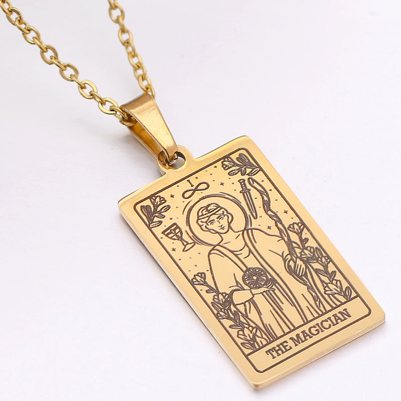 gold tarot card necklace witch jewelry for women tarot deck pendants gold metaphysical necklaces