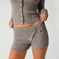 gray cable knit shorts women's loungewear cozy knit pajama shorts