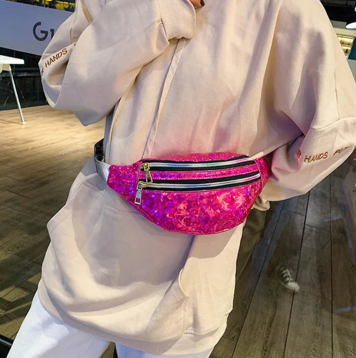 metallic cross body bag hip bag belt bag fanny pack for women shiny metallic bags