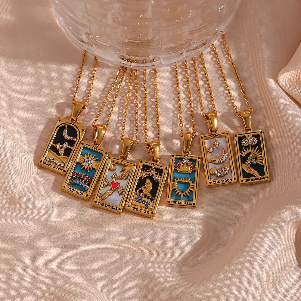 tarot card jewelry tarot pendant necklaces for women gold witch jewelry enamel pendant necklaces