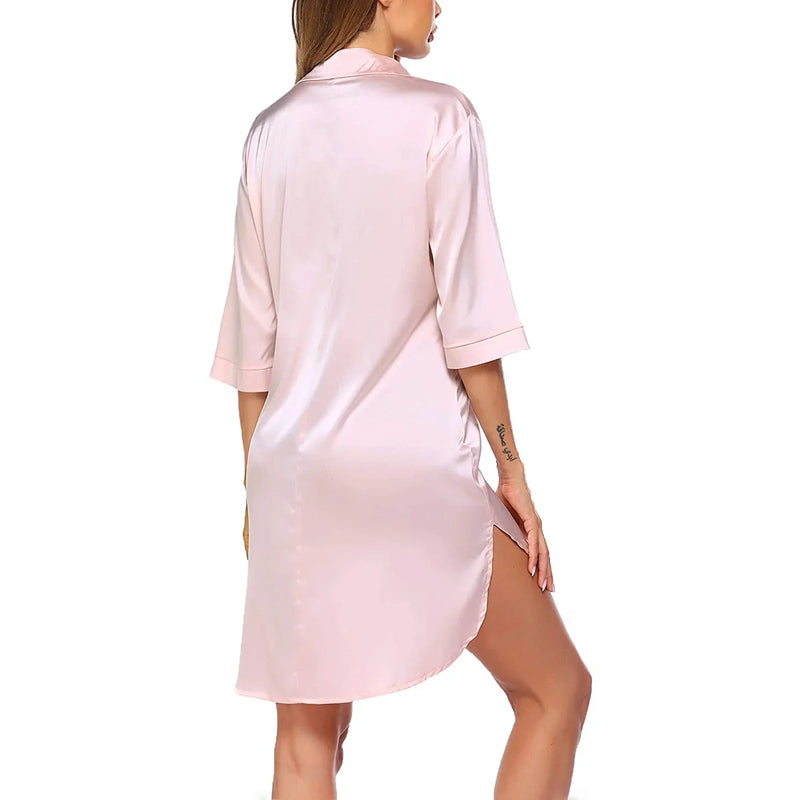 satin sleep shirt women's pajamas summer satin dresses button down silky shirt