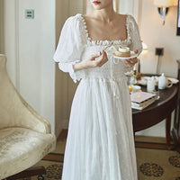 white vintage nightgown for women victorian dresses flowing white cottagecore dress feminine clothing