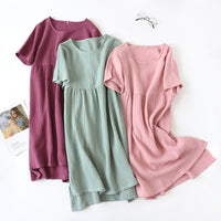 short sleeved women's cotton summer dress short nightgown sleep shirt house dress cotton crepe dresses